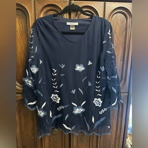 TanJay Midnight Blue Floral Blouse